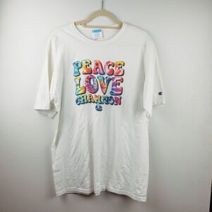 Vintage Peace Love Champion Rainbow Tie Dye Heritage Tee T-Shirt White XL